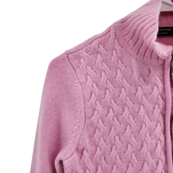 Valerie Stevens Women's 2 Ply Cashmere Textured Zip Cardigan Sweater - Picture 2 of 6